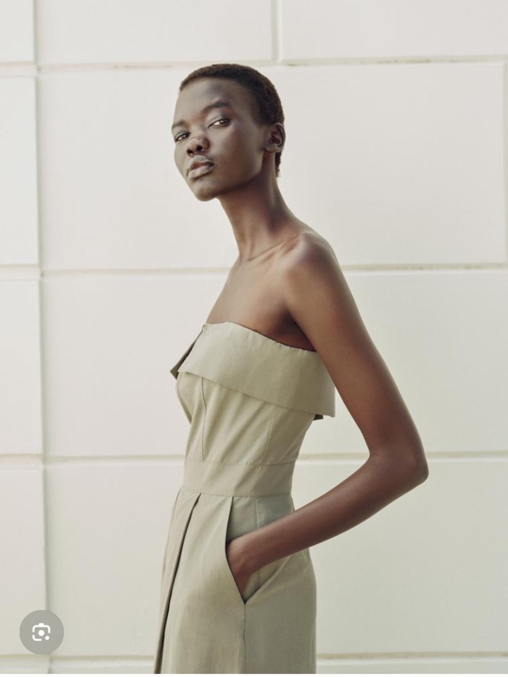 Zara Strapless Olive Jumpsuit with Folded Bodice Detail